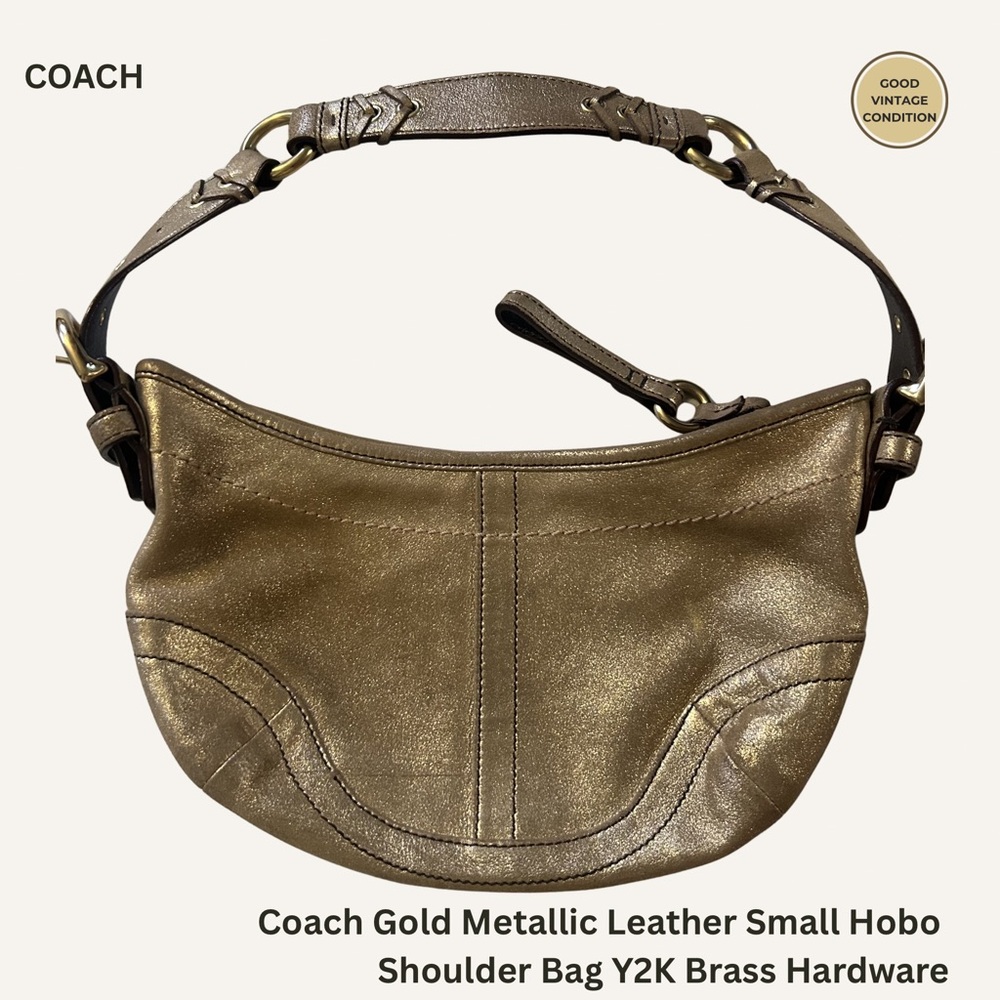 Coach Gold Metallic Leather Small Hobo Shoulder Bag Y2K Brass Hardware